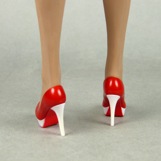 Magic Cube Toys 1/6 Scale Female Red & White Glossy High Heel Shoes